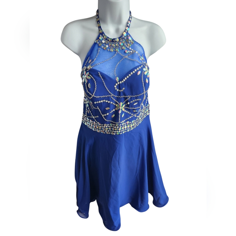 NWT TopDress Royal Blue Short Beaded Dress Halter Dress Backless Size 16